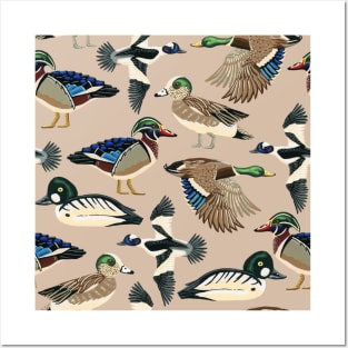 American Duck Species Pattern in Tan Posters and Art